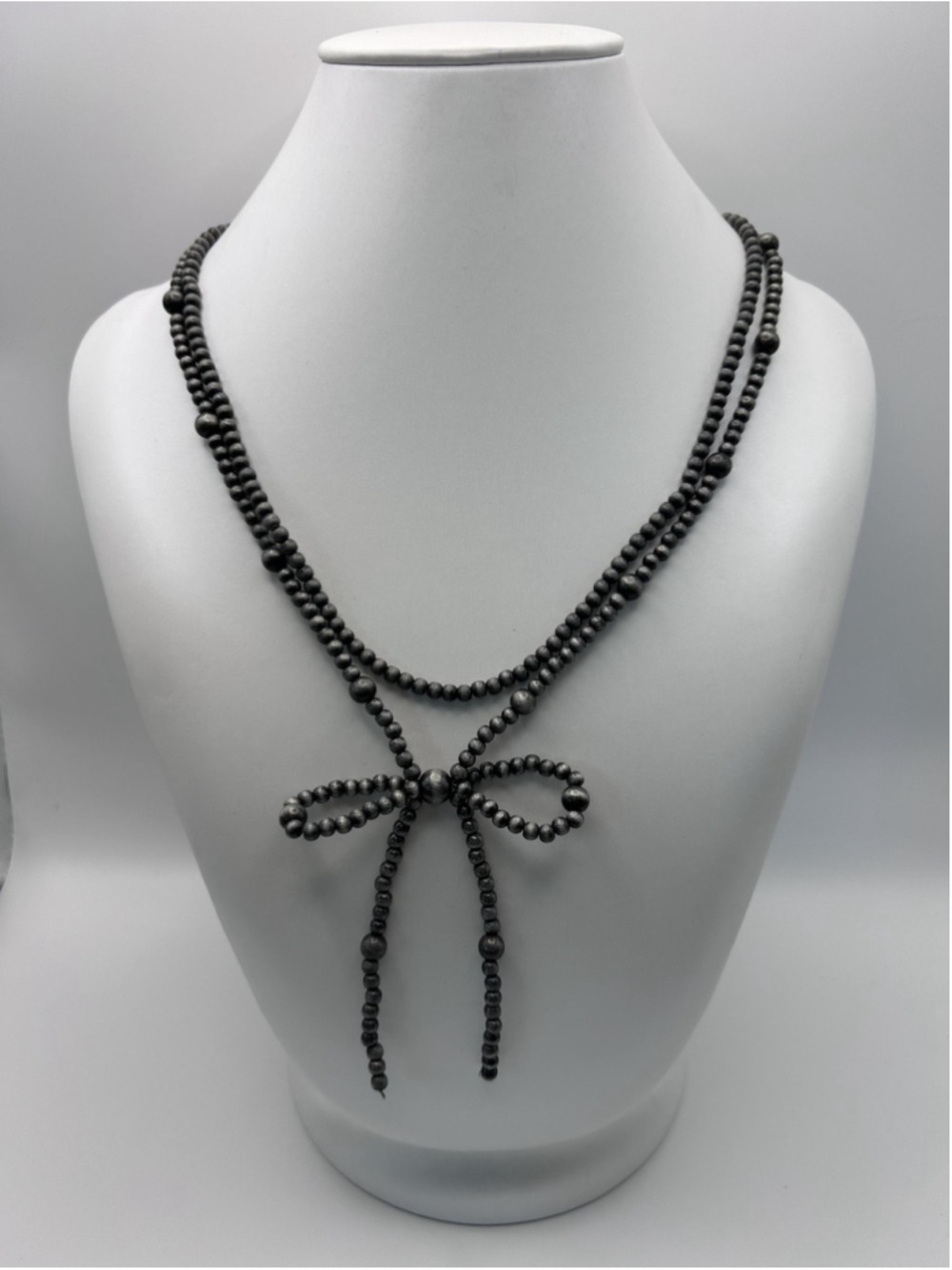 Necklace Black Beaded Layered Y-Drop Bow Tassel Lobster‎ Clasp Fashion Statement
